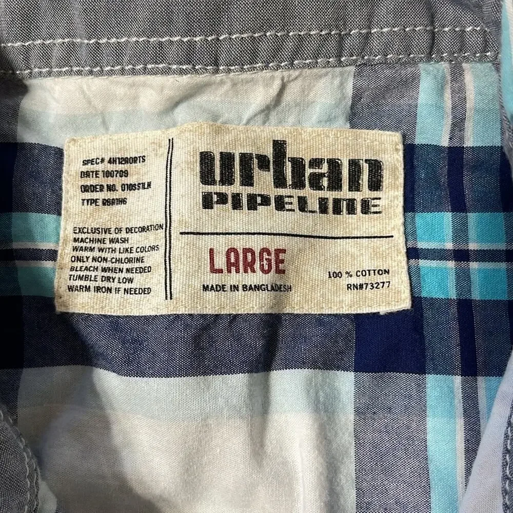 Men's Urban Pipeline Blue Plaid Long Sleeve Pear Snap Western Shirt Size L - Picture 3 of 3